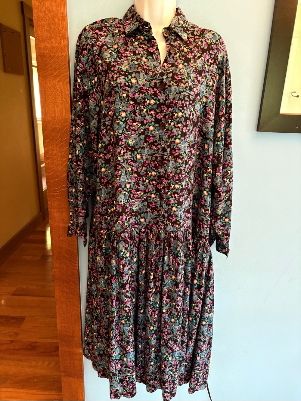 Vintage Limited Express Floral Long Sleeve Midi Dress Drop Waist Cottagecore Med